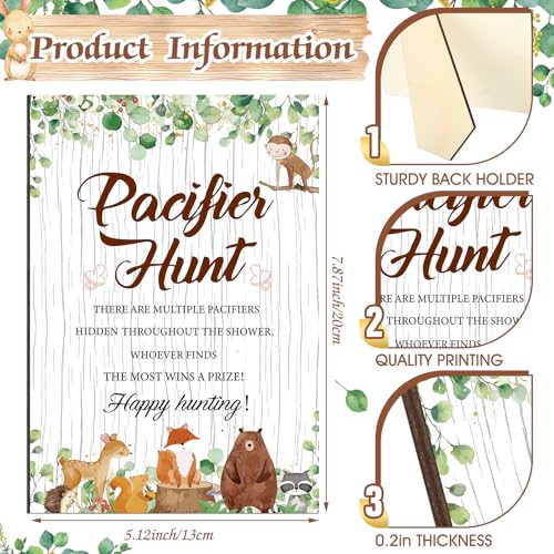 Image of Thyle 51 Pcs Woodland Animals Pacifier Hunt Baby Shower Games Forest Animal Baby Shower Game Decoration Include Hunt Sign and Acrylic Pacifiers Woodland Themed Gift Sets for Gender Reveal Party Decor