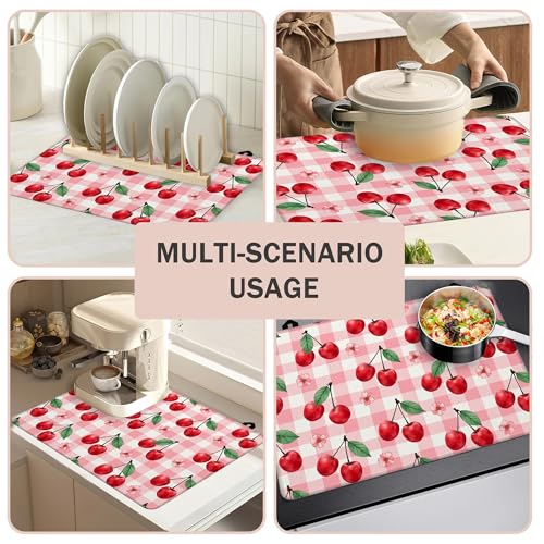 Image of Cherry Flower Stove Top Cover for Electric Stove, Heat Resistant Glass Cooktop Cover, Stovetop Protector, Dish Drying Mats Cover for Ceramic Washer Top 28x20 inch