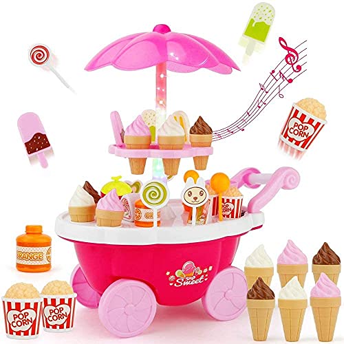 Image of LONGMIRE Plastic 42 Pcs Big Size Kitchen Playset | Musical & Light Kitchen Set Toy for Kids with Sound and Accessories Set for 4 Year Old (Ice Cream -25)