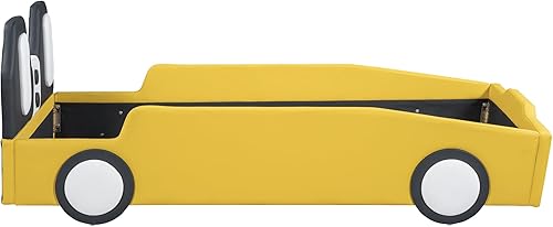 Miniatura 132 de Cama de plataforma clásica en forma de automóvil con ruedas, cama de automóvil de tamaño matrimonial con soporte de listones de madera, marco de