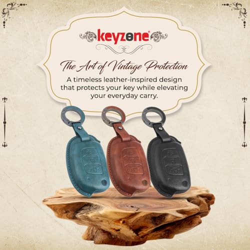 Image of Keyzone dual leather key cover for Hyundai Exter, i20, Creta, Venue, Tucson, Alcazar, Grand I10, Aura, Xcent flip key