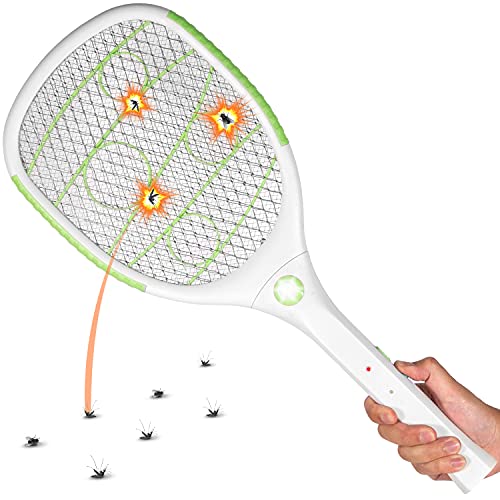 2PK of USB Rechargeable Electric Bug Zapper 3300V, Mosquito Killer Racket, Rechargeable Battery Powered Fly Swatter with LED Light for Flys, Bees, Mosquitoes and More (Green)