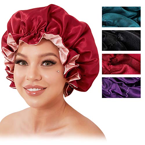 Satin Bonnet for Curly Hair Sleeping?Silk Bonnets for Natural Hair Bonnets for Black Women Hair Bonnets for Sleeping?Black/Bottle Green/Wine/Purple?