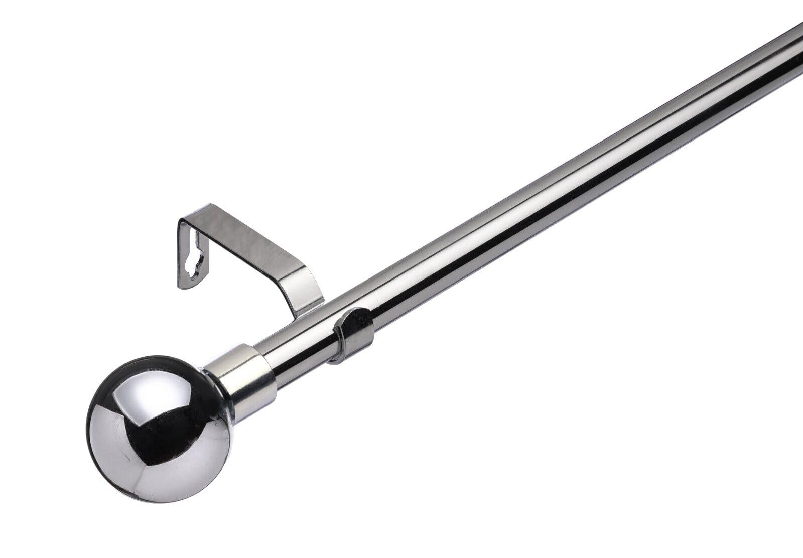 Lister Cartwright 19 mm Curtain Pole for Windows, Extendable 70–120 cm, Chrome Metal Rod with Ribbed Ball Finials, Adjustable Drapery Pole for Eyelet Curtains, Living Room,Bedroom Non Slip — image 1