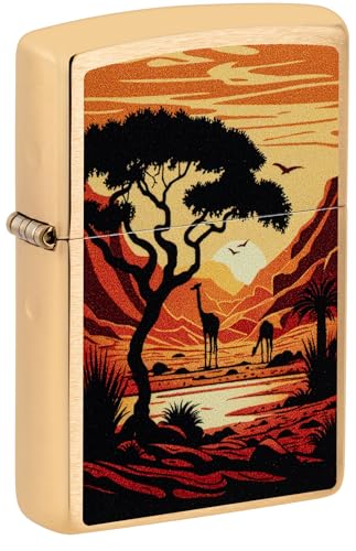 Encendedor Zippo Giraffes in The Wild Brushed Brass miniatura 1