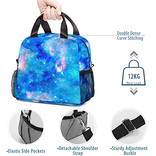 Insulated Lunch Bag For Boys Girls, Leakproof Reusable Kids Lunch Box Container With Detachable Buckled Handle, Portable Cooler Lunch Tote With Side Pocket For Work School Outdoor Adult (Blue Galaxy) #TOP4