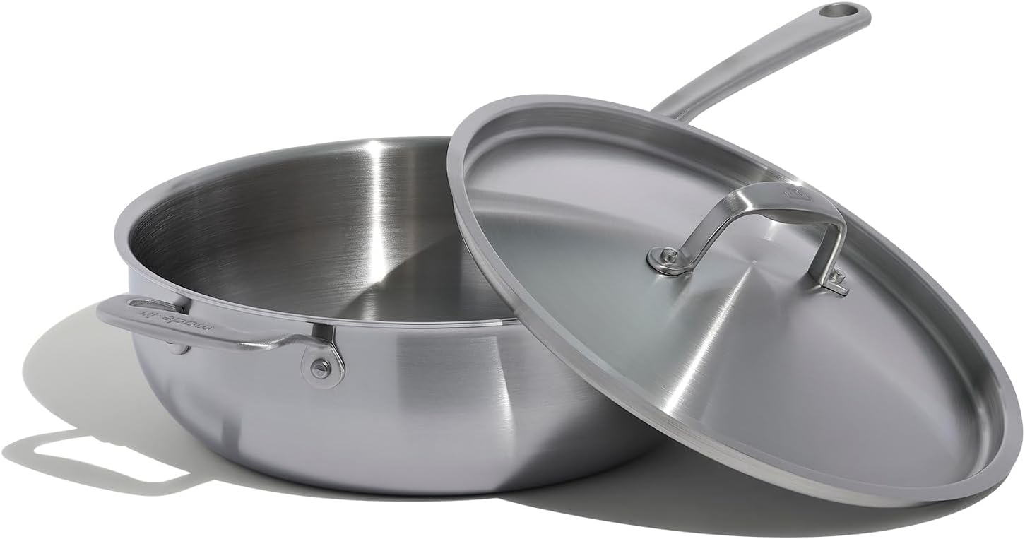 – Made In Cookware - 5 Quart Stainless Steel Saucier Pan - 5 Ply Stainless Clad - Professional Cookware - Made in Italy - Induction Compatible