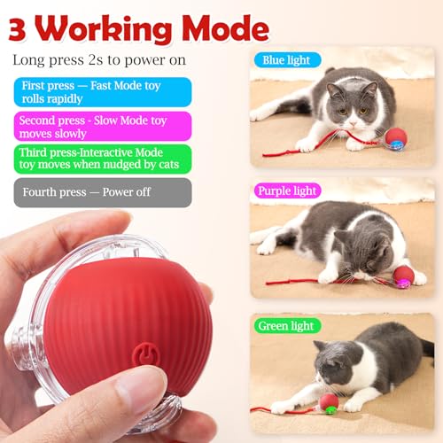 Image of Interactive Cat Toy - Cat Toys For Indoor Cats Smart Silicone Rolling Ball With Tail,Bird Sound,Obstacle Avoidance And Motion Activated,Kitten Puzzle Toys (Red)