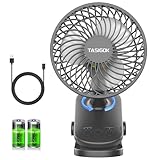 Tasigok 卓上扇風機 自動首振り 小型 車用 usb充電式 クリップ ミニ 静音 コードレス 28時間連続使用 4段階風量 タイマー LEDライト dcモーター 壁掛け サーキュレーター 強力 コンパクト デスク ファン リビング キャンプ アウトドア トイレ 脱衣所 ブラック