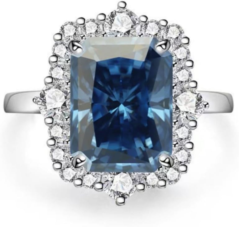Sparkling Radiant Cut Moissanite Rings Women 4 Carat D Color VVS1 Clarity S925 Sterling Silver Lab Created Diamond Rings Anniversary Wedding Promise Ring with Certificate
