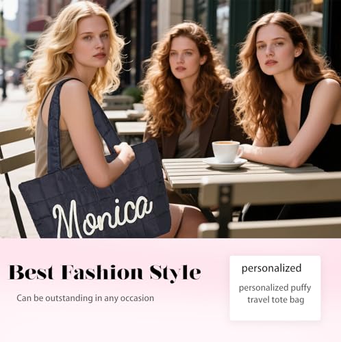 Van Fan & Shi Personalized Puffer Travel Tote Bags for Women, Custom Embroidered Quilted Purse with Name2