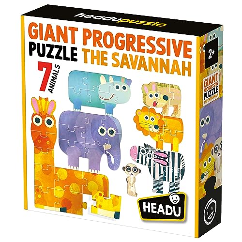 Headu Giant Progressive Puzzle The Savannah 7 Puzzle Con Grandi Pezzi Mu55362 Puzzle Educativi Per Bambini Età 2+ Made In Italy
