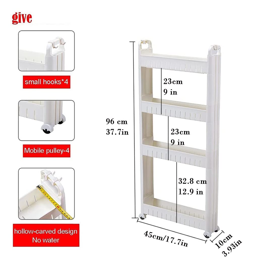 Carrello portaoggetti a 4 ripiani per cucina e bagno, ripiani larghi 10 cm, salvaspazio, con ruote, cestini rimovibili, versatile, facile da trasportare
