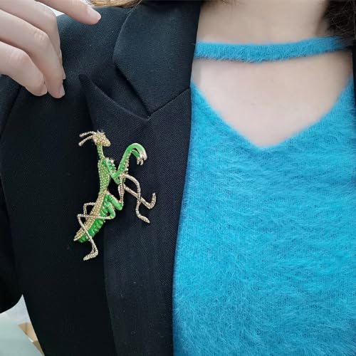 Image of Rhinestone Big Praying Mantis Brooch Pin for Women Men Gold Plated Fashion Green Crystal Long Insect Animal Grasshopper Brooches Scarf Suit Lapel Pins Vintage Creative Dress Accessories Theme Party