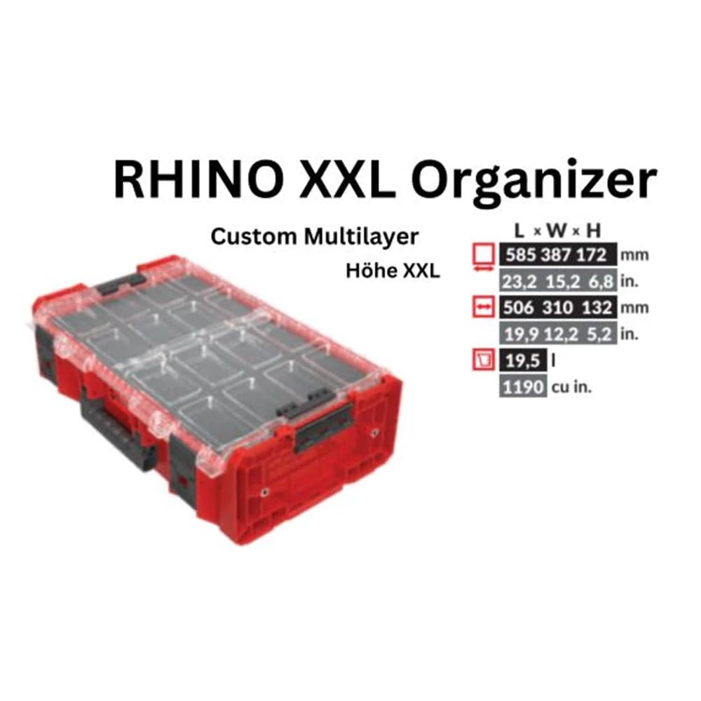 Toolbrothers RHINO XXL Organizer ULTRA altezza 2XL Custom Multilayer impilabile 582 x 387 x 172 mm 13,5 l IP66 con inserto in schiuma