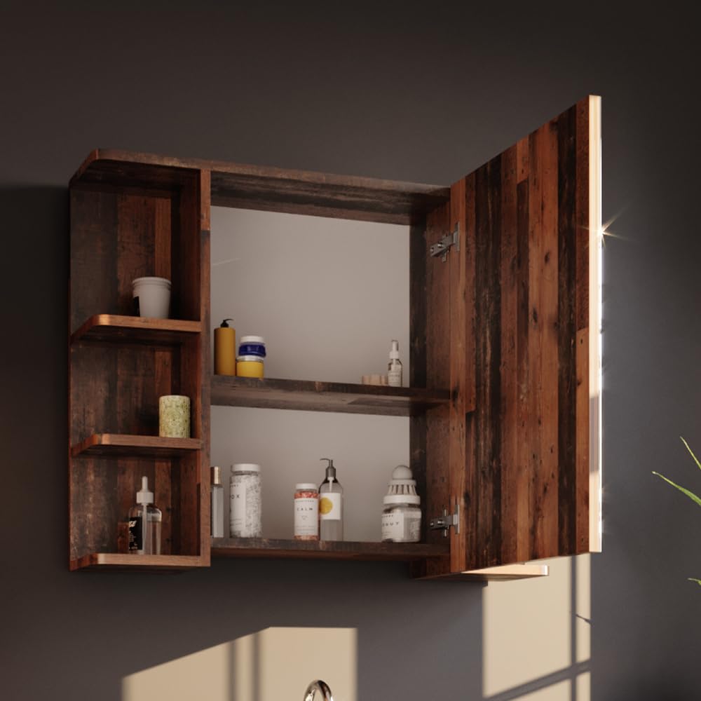 Vicco Specchio contenitore bagno Fynn, Oldstyle, 79.6 x 64 cm, con specchio e ripiani aperti per montaggio a parete