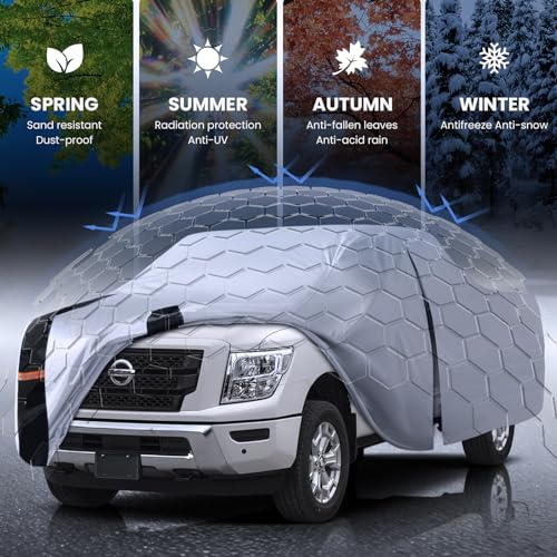 Image of Multi-Layer Nissan Titan Truck Cover, Custom fit Nissan Titan 2015-2026 Crew Cab Short Bed(5.5'-5.6')Car Cover Waterproof All Weather, Full Exterior Cover Rain Wind and UV Protection With Door Zipper