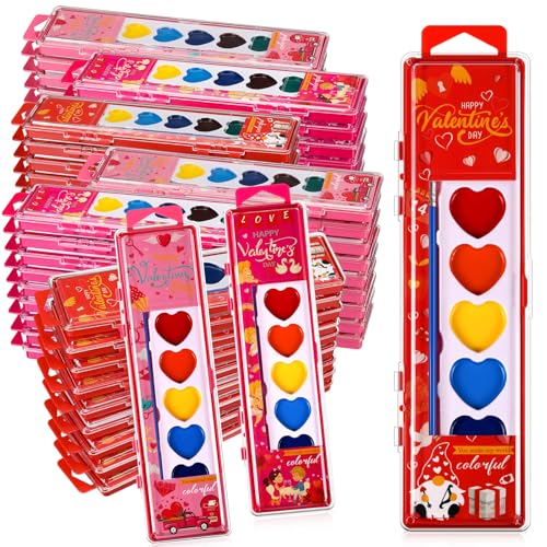 Watersay 36 Packs Valentines Heart Watercolor Paint Set 8 Washable Colors with Brushes Water Color Painting Kit Party Favor Valentines Gifts Painting Kit for Adult by Watersay - Used condition - US$16.27