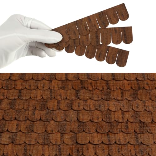 Dollhouse Wooden Roof Shingles, Dollhouse Miniature Roofing, Set of 25 Strips, REDUCIO! (Warm Brown Wood)