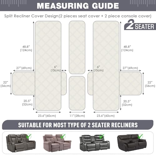 Image of TAOCOCO Loveseat Recliner Cover With Center Console, 100% Waterproof Pet Protector for Dual Reclining Furniture, Split Design With Straps (2 Seater, Gray)