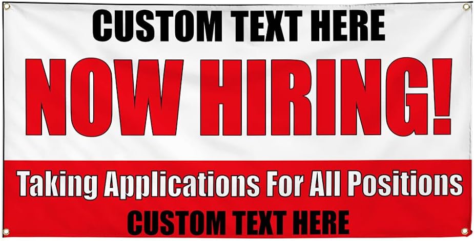 Vinyl Banner Multiple Sizes Now Hiring! Taking Applications for Positions Business Outdoor Weatherproof Industrial Yard Signs White 4 Grommets 16x40Inches