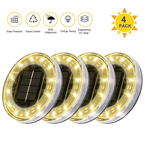 [2020 Newest] Litake Solar Ground Lights Outdoor 12 LED Disk Solar Lights Warm
