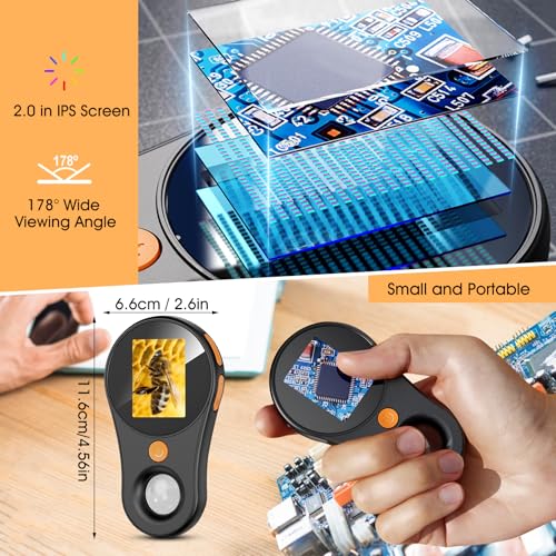Image of Handheld Digital Microscope, Fixed Focus Portable Microscope, Digital Microscope with 2in Color Screen, 200W Pixel, 500x Magnification Digital Magnifying Glass with 8LED Lights