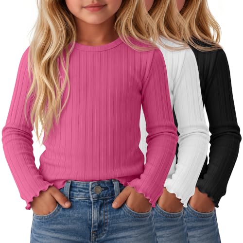 Image of 3 Pack Toddler Girls Cute Long Sleeve Cotton Shirts