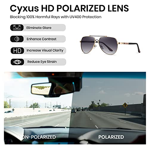 Image of Cyxus Classic Aviator Sunglasses Polarized 100% UV Protection Men Spring Temples Driving 1048