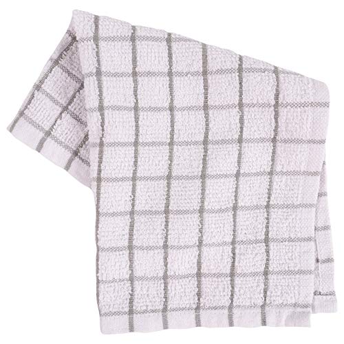 KAF Home Pantry 100% Cotton Checkered Grid Dish Cloths | Set of 6, 12 x 12 Inches | Absorbent and Machine Washable | Perfect for Cleaning Counters, and Any Household Spills - Gray