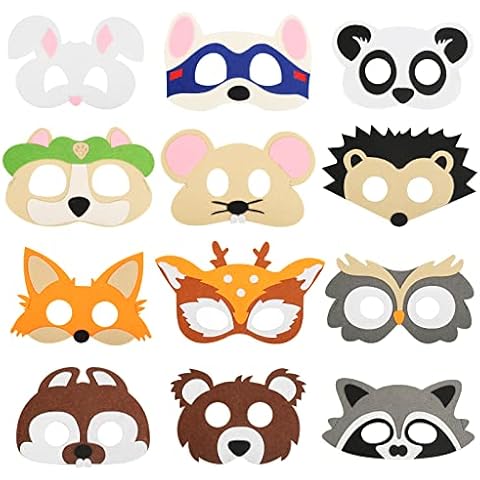 Fennoral 12 Stück Kinder Tiermasken Filz Tier Kindermasken Cosplay Waldtiere Masken Partymasken Cover