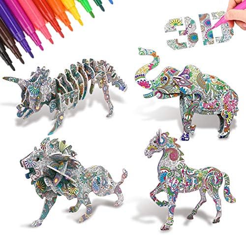 NASHRIO 3D Painting Puzzle Kit for Girls Boys(4 Packs), Fun Educational Craft Kit for Kids, Creativity Gift for Kids, Perfect Kid Toys for Kids Age 6 7 8 9 10 11 12