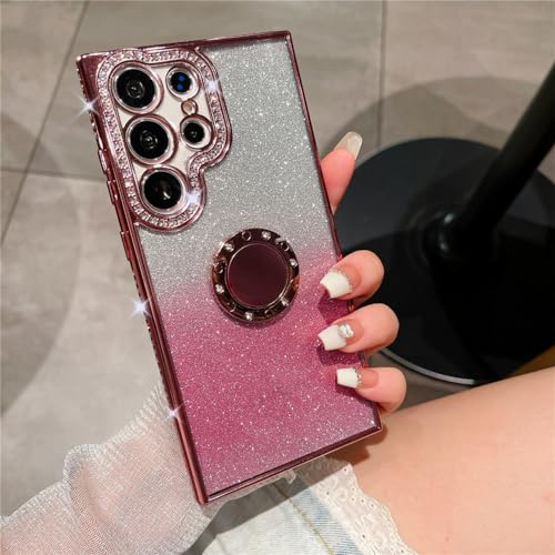 Étui Samsung S22 Plus avec bague et paillettes cristal - Coque souple plaquée or rose