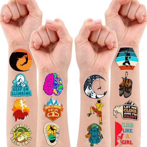 96PCS Rock Climbing Temporary Tattoos Stickers Birthday Party Decorations Favors Supplies Decor Outdoor Extreme Sports Mountain Climb Tattoo Gifts For Kids Climbers Boys Girls School Prizes Carnival