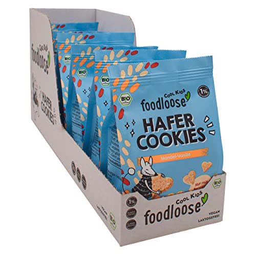 foodloose Bio-Hafer Cookies Mandel-Vanille | Vegane, laktose- und fructosefreie Kekse ohne raffinierten Zucker | Vorteilspack (6 Tüten x 120g) Cover