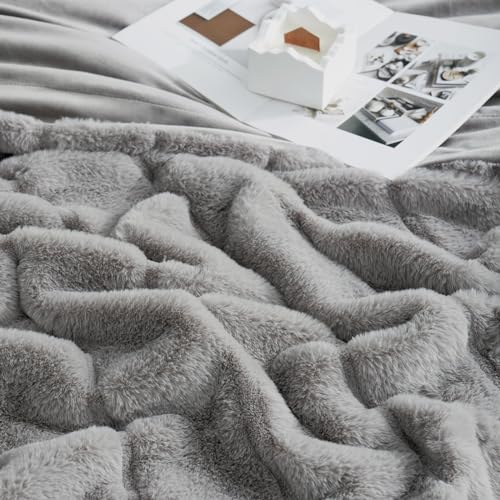 Faux Fur Throw Blanket, Grey 60"x80" - image 7