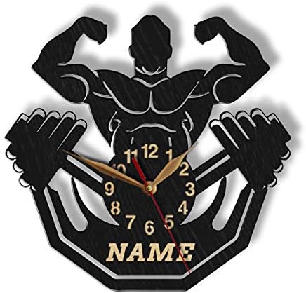 monastar Bodybuilder Wood Wall Clock -Select Size, Personalization- Home Gym Room Big Large Bodybuilding Strongman Weightlifter Powerlifter Coach Gift Strong Wall Art Décor