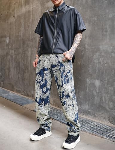 Men's Jacquard Woven Denim Loose Straight Jeans2