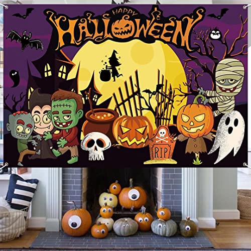 Pancarta Decorativa de Halloween, extralarga para Fondo de Halloween, Pancarta de Fantasmas, Raquetas de Bruja, Pancarta Colgante para Halloween, Cartel para Colgar para Porche Cover