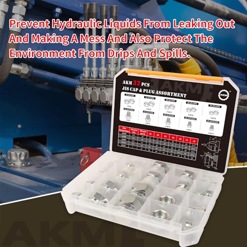 Image of AKM 32 Pcs JIS Cap & Plug Assortment Hydraulic Adapter Fitting Kit Set, Galvanized Steel with Precision Threading 4 6 8 12 16 20