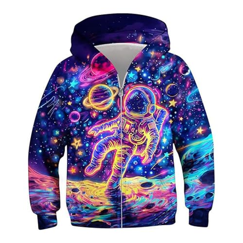 Sudadera con capucha y cremallera para niño, diseño gráfico en 3D, con bolsillos, morado, 12-13 años