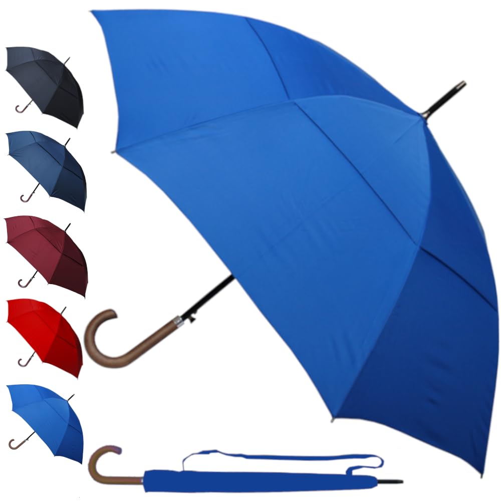 60MPH Windproof Large Strong Umbrella for Rain and Wind - Heavy Duty StormDefender City - Best for Vented Double Canopy - Auto - Solid Wood Hook