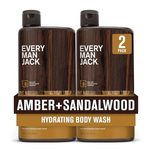 Every Man Jack Amber+Sandalwood Hydrating Mens Body Wash for All Skin Types-Cleanse, Nourish, and Hydrate Skin with Naturally Derived Ingredients-Paraben Free, Phthalate Free, Dye Free-24oz(Pack of 2)