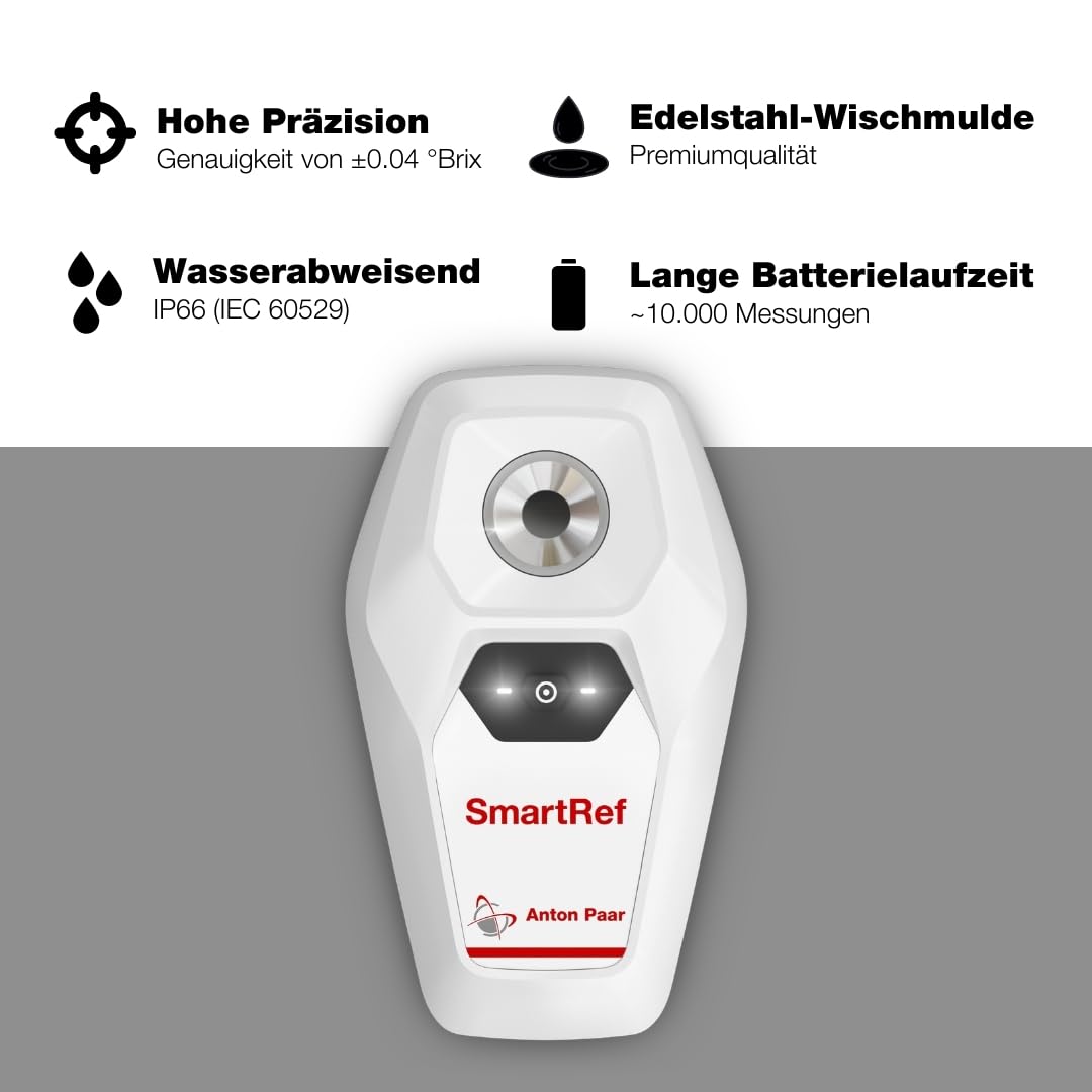 SmartRef AntonPaar - Digitales Refraktometer - Extrakt der Bierwürze, Zuckergehalt in Früchten, Salinität in Aquarien, Wasser in Honig, Kaffee TDS - Brix, Plato, SG, Babo, Baumé, Oechsle, KMW, ppt