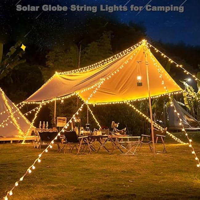 Solar String Lights Outdoor, 2 Packs 15ft Globe String Lights with 50 Globes Bulbs, IP65 Waterproof Solar Powered Patio Lights for Garden Yard Porch Wedding Party Decor