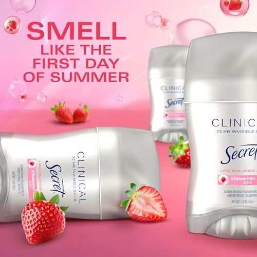 Secret Clinical Strength Antiperspirant Deodorant for Women, 3X Stress Protection, 72hr Sweat & Odor Protection, Pro-Hyaluronic Acid, Invisible Solid, Strawberry Summer Fizz Scent, 1.6 oz by Secret - Used condition - Image 4
