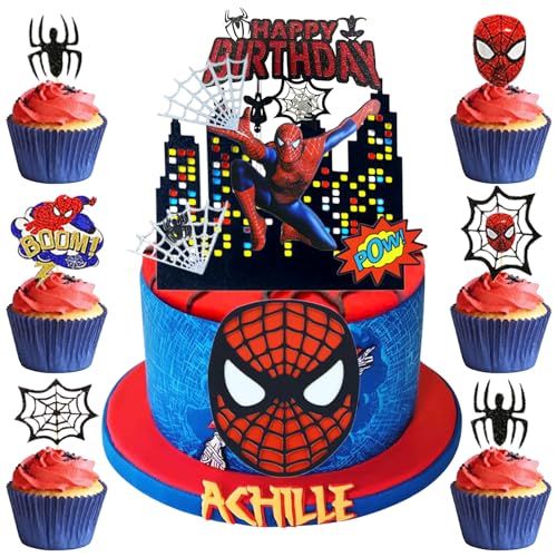YOGARTH 12 Stück Spiderm Tortendeko Nicht Essbare für Jungen Kuchen Deko Kindergeburtstag aus Papier Cake Topper Set für Kinder Geburtstag Party Kuchen Dekoration Supplies
