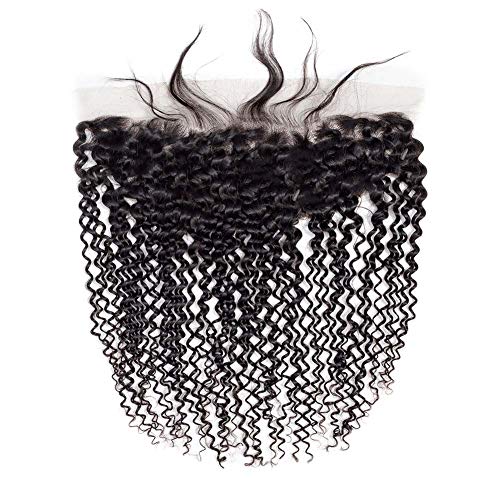 ISEE Hair 8A Grade Ear To Ear Brazilian Virgin Kinky Curly Wave Silk Base Lace Frontal Closure With Baby Hair Free Part Bleached Knots(13x4) Unprocessed Human Hair Extensions Natural Black 8inches