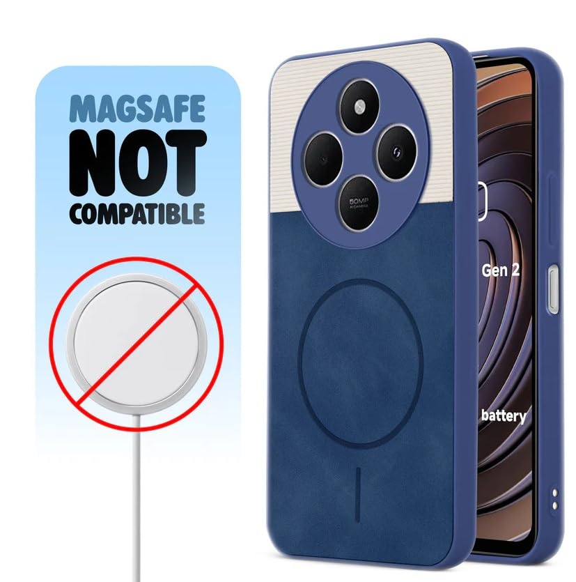 Image of Bintage CASE Mac Safe Design Hard Light Weight Back Case | Soft Border Camera Protect | Dual PU Leather Finish Back Cover Compatible for Mi Redmi A4 5G - White & Blue