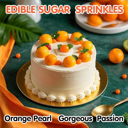 Image of Edible Orange Pearls Sprinkles,130g,Edible Pearl Sugar Sprinkles,Mix Size,Baking Cake Decorations,Pastel Decorating,Cupcake Toppers,Cookie Decorating Donuts Ice Cream Toppings,Wedding Party Supplies